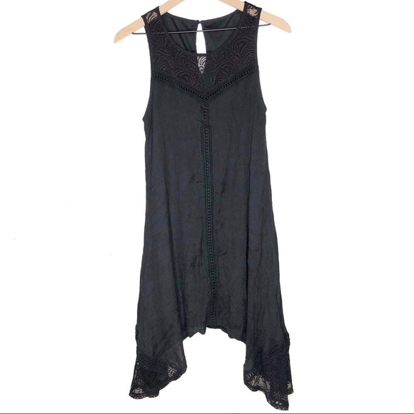 Boho Lace Neckline Sleeveless Midi Dress Black M - Picture 1 of 7